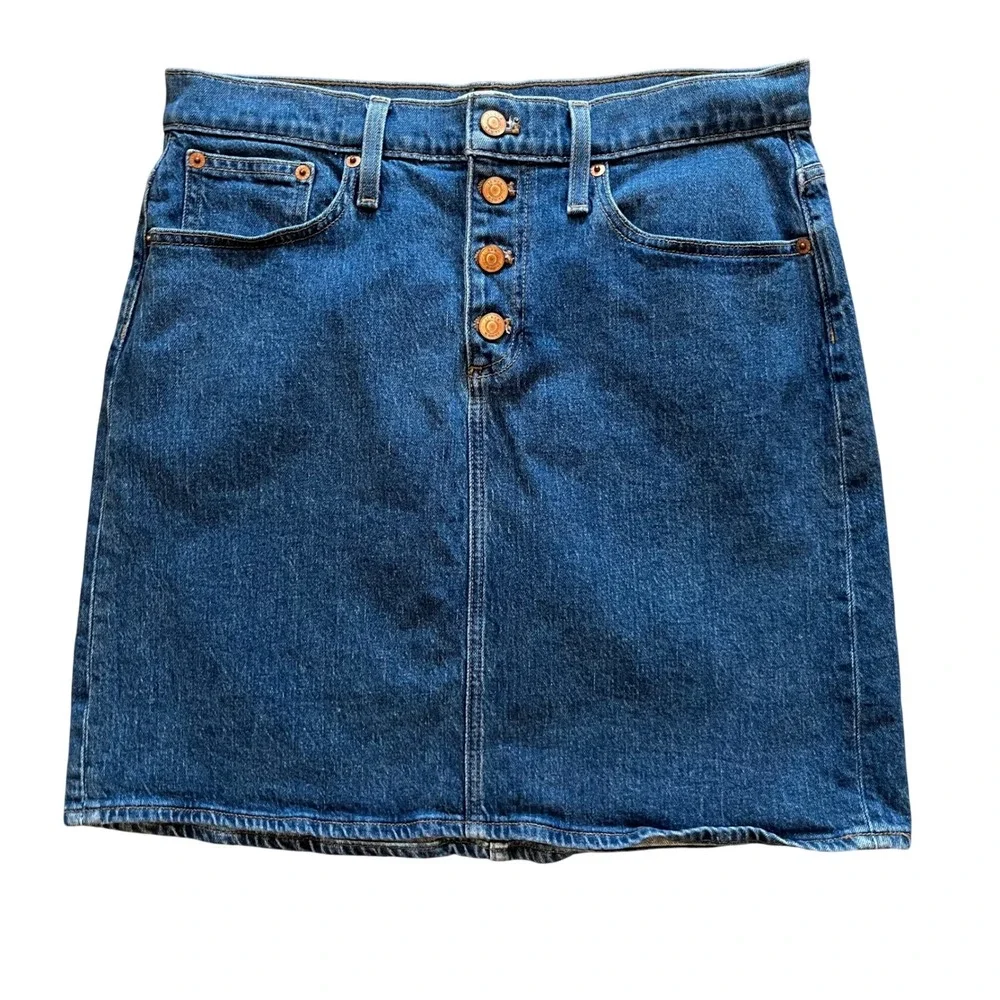 J.Crew Denim Button Front Mini Skirt Medium Wash Blue Size 29 High Waisted
